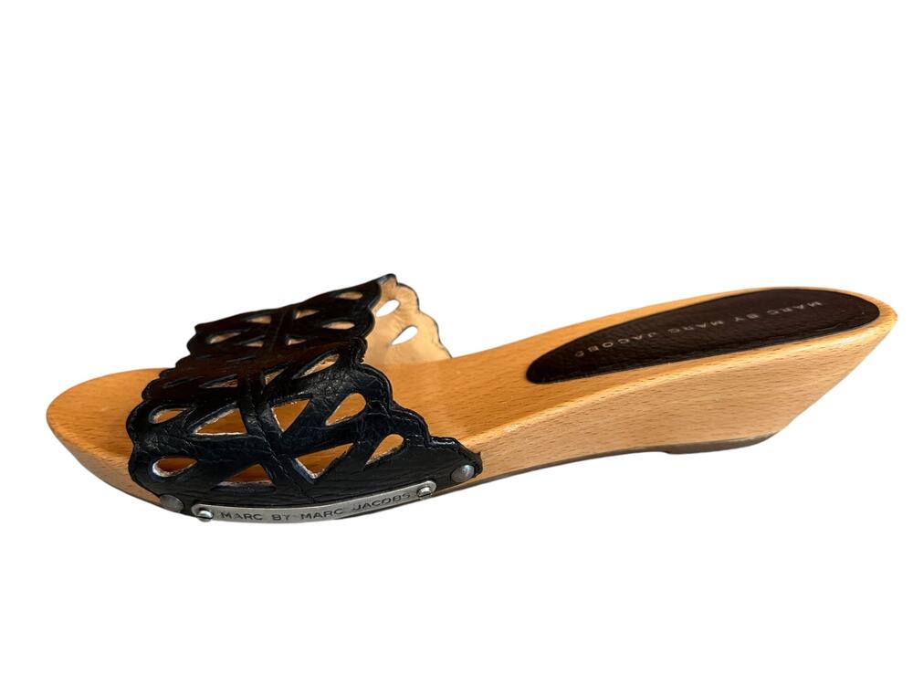 Marc by Marc Jacobs Low Wedge Wood Sandals Black 38